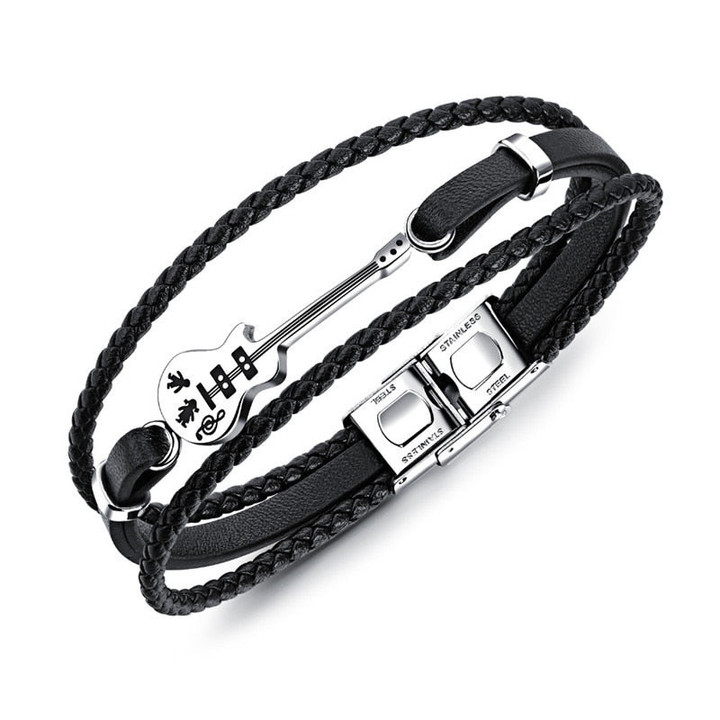 Musicwaker®High-quality Leather Handmade Personalise Unique Bracelet Limited Edition(Guitar+Traditional guitar+ Beth+ Saxophone+Music )