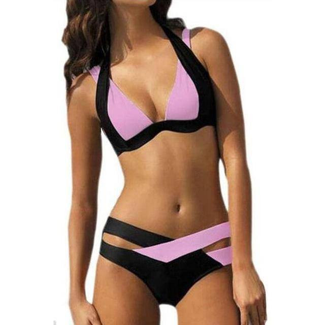 New Split Color Female Swimsuit Cross Sexy Bikini Ladies Swimwear Top Beach Wear Bathing Suits