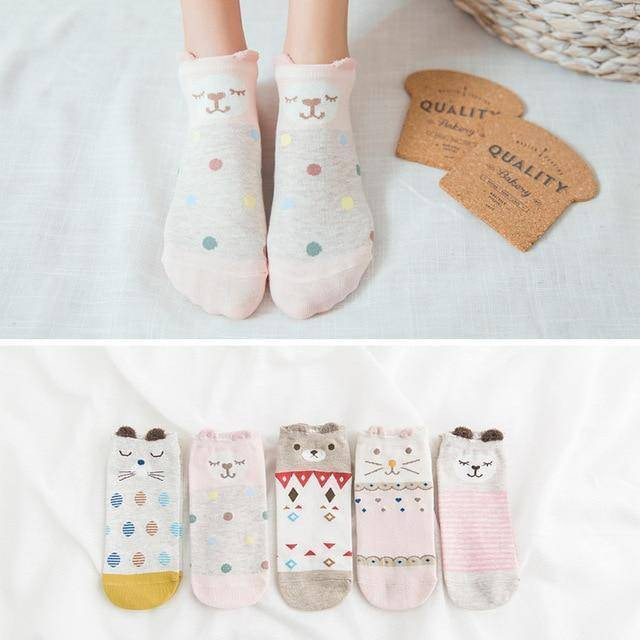 [5Pairs] Cute Women's Cotton Socks