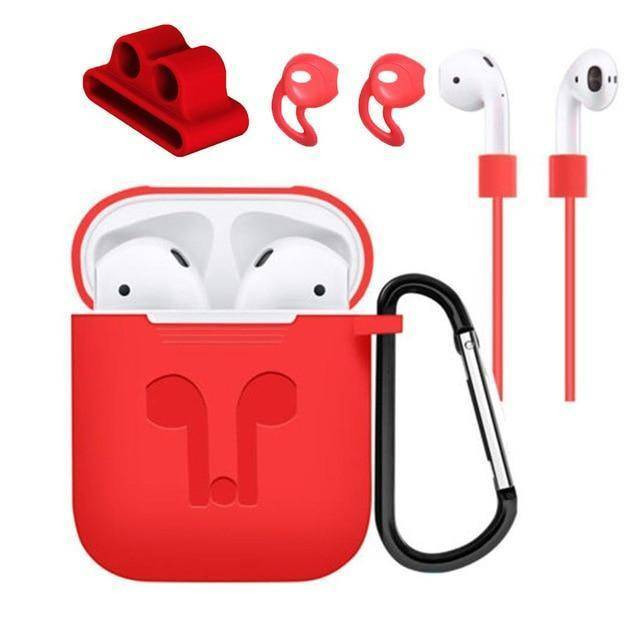 Pack of 5 Accessories Silicone Case Cover Earphones Pouch Anti Lost Strap Holder Eartips Carabiner Buckle for Apple AirPods