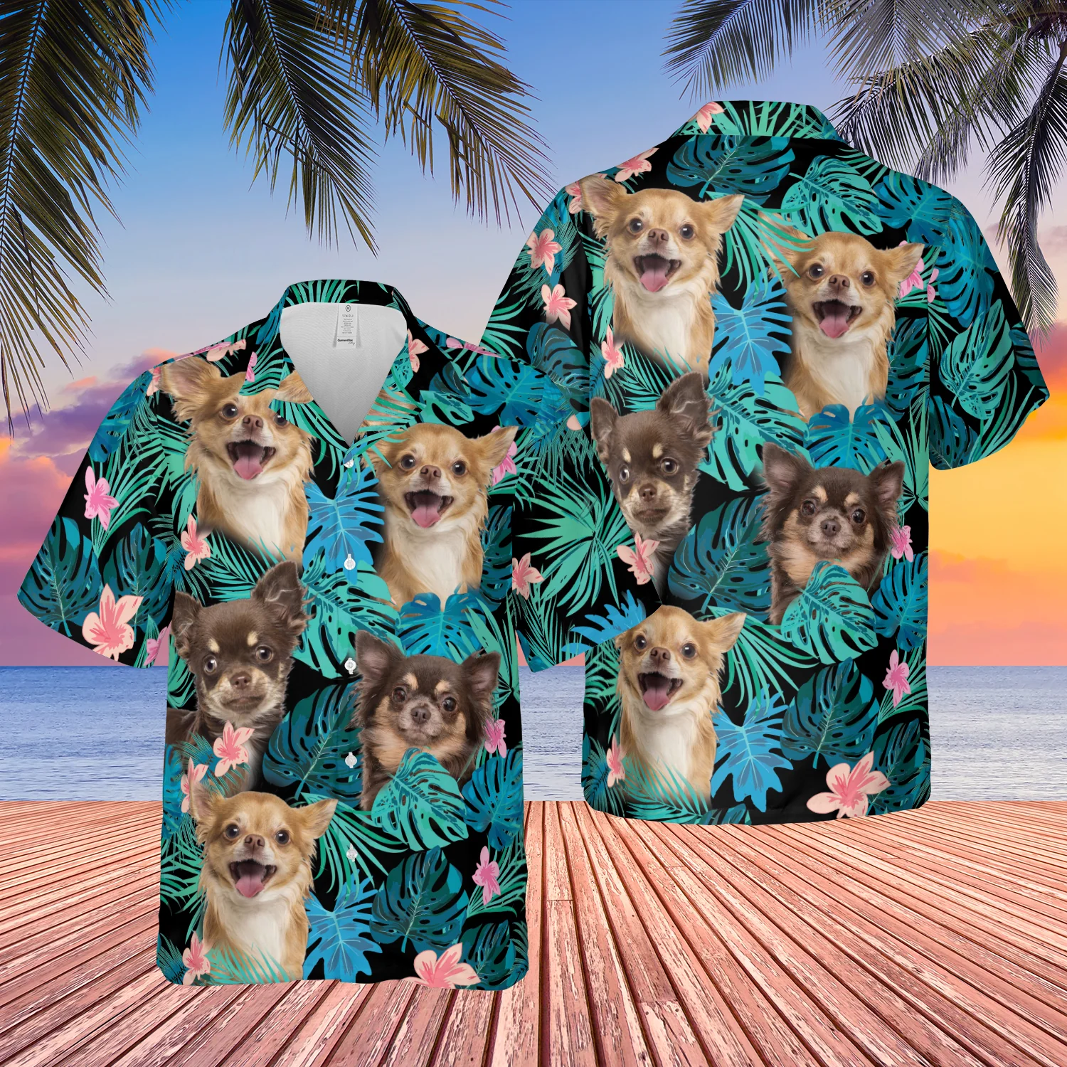 Chihuahua Longhair Dog Summer Leaves Hawaiian Shirt, Chihuahua Aloha Shirt, Hawaiian Shirt For Dog Lover Summer Gifts
