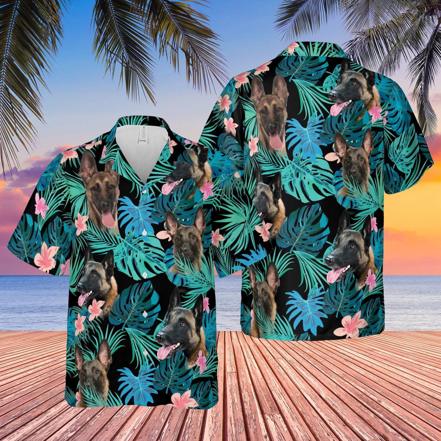 Belgian Malinois Hawaiian Shirt, Dog Summer Leaves Hawaiian Shirt, Unisex Print Aloha Short Sleeve Casual Shirt Summer Gifts