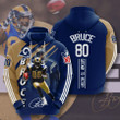 NFL Los Angeles Rams Isaac Bruce Blue Gold Stripes Pullover Hoodie AOP Shirt