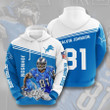 NFL Detroit Lions Calvin Johnson Honolulu Blue White Pullover Hoodie AOP Shirt