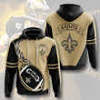 NFL New Orleans Saints  Black Fire Pullover Hoodie AOP Shirt