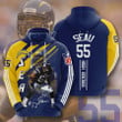 NFL Los Angeles Chargers Junior Seau Navy Blue Gold Stripes Pullover Hoodie AOP Shirt