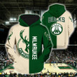 NBA Milwaukee Bucks Green Cream Half Pullover Hoodie AOP Shirt ath-hd-0607