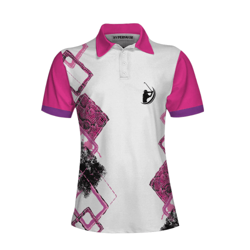 Mens & Womens Housework Is For Women Who Don't Play Golf Short Sleeve Women Polo Shirt, White And Pink Argyle Pattern Golf Shirt For Ladies