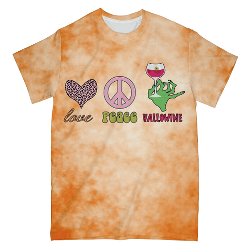Love Peace Hallowine All Over Print T shirt, Tie Dye Orange Halloween T shirt, Hippie Halloween Shirt 3D AOP