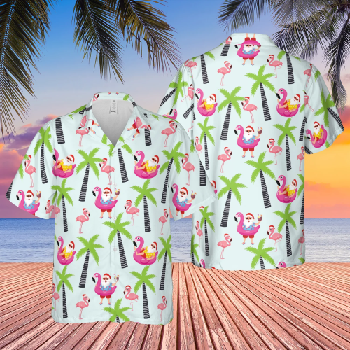 Santa Claus With Flamingo Christmas In July Hawaiian Shirt | For Men & Women |