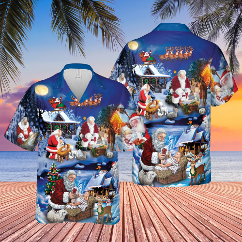 Santa Adoring Baby Jesus Hawaiian Shirt For Men & Women Aloha Shirt