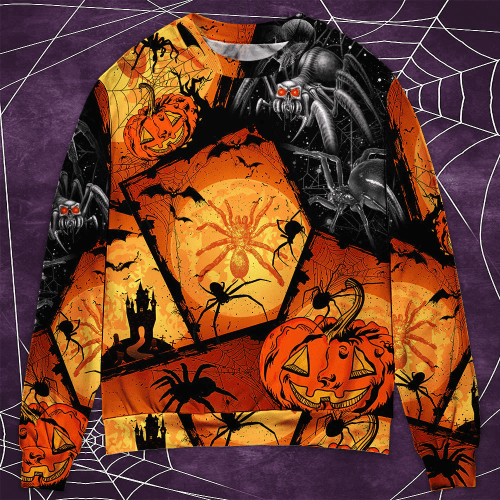 Halloween Spider Pumpkin Scary - Sweater - Ugly Christmas Sweaters 3D AOP Shirt