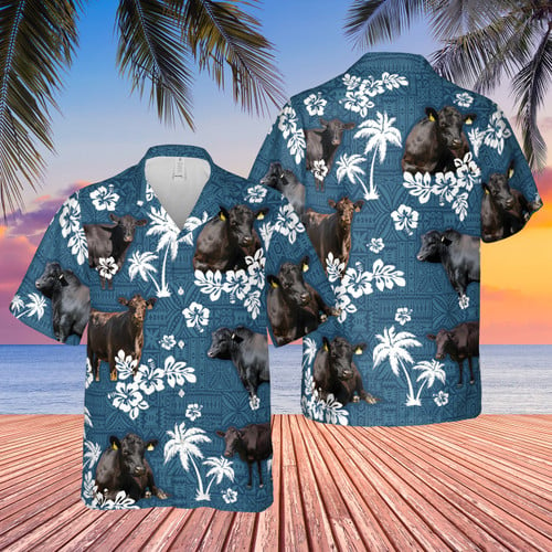 Black Angus Cattle Lovers Tropical Blue Pattern Hawaiian Shirt, Cow Hawaiian Shirt For Men & Women Summer Gifts