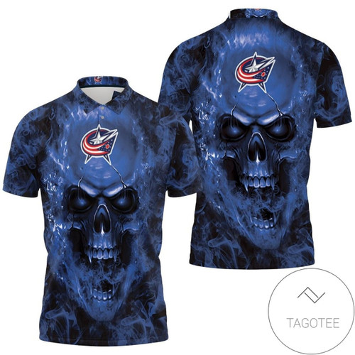 Mens & Womens Columbus Blue Jackets Nhl Fans Skull All Over Print Polo Shirt
