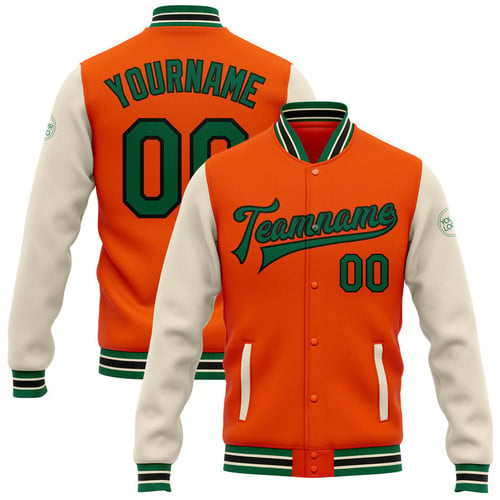 Customized Sports Team Name Number Custom Orange Varsity Baseball Jacket