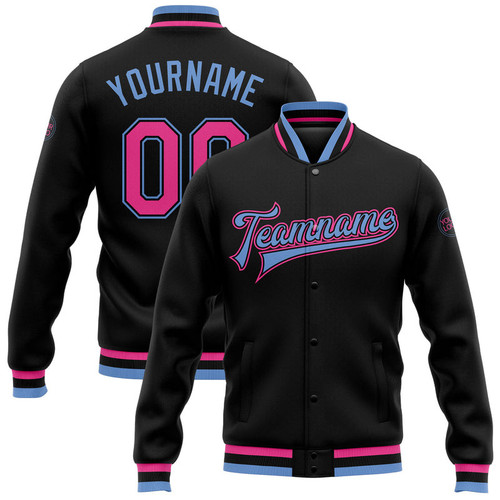 Customized Sports Team Name Number Custom Black Pink Baseball Jacket