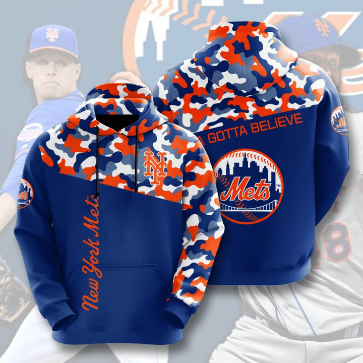 MLB New York Mets Blue Orange Camo Pullover Hoodie AOP Shirt