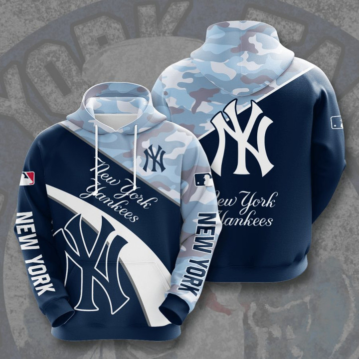MLB New York Yankees Blue Gray Camo Pullover Hoodie AOP Shirt