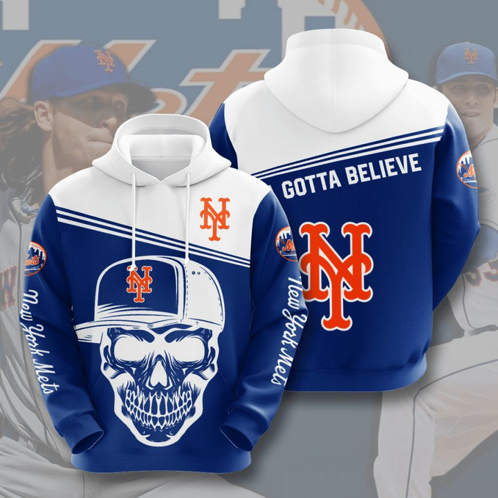 MLB New York Mets Skull Pullover Hoodie AOP Shirt