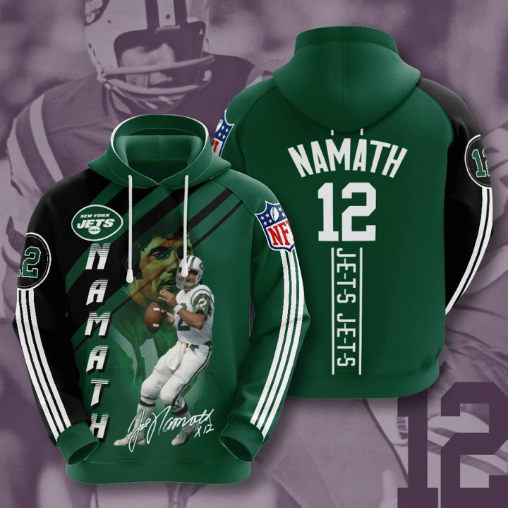 NFL New York Jets Joe Namath Green Black Stripes Pullover Hoodie AOP Shirt