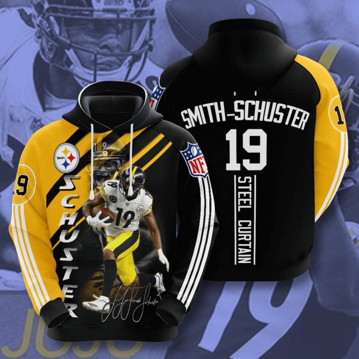 NFL Pittsburgh Steelers JuJu Smith-Schuster Black Gold Stripes Pullover Hoodie AOP Shirt