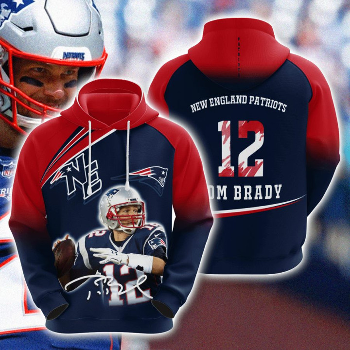 NFL New England Patriots Tom Brady Blue Red Pullover Hoodie V2 AOP Shirt