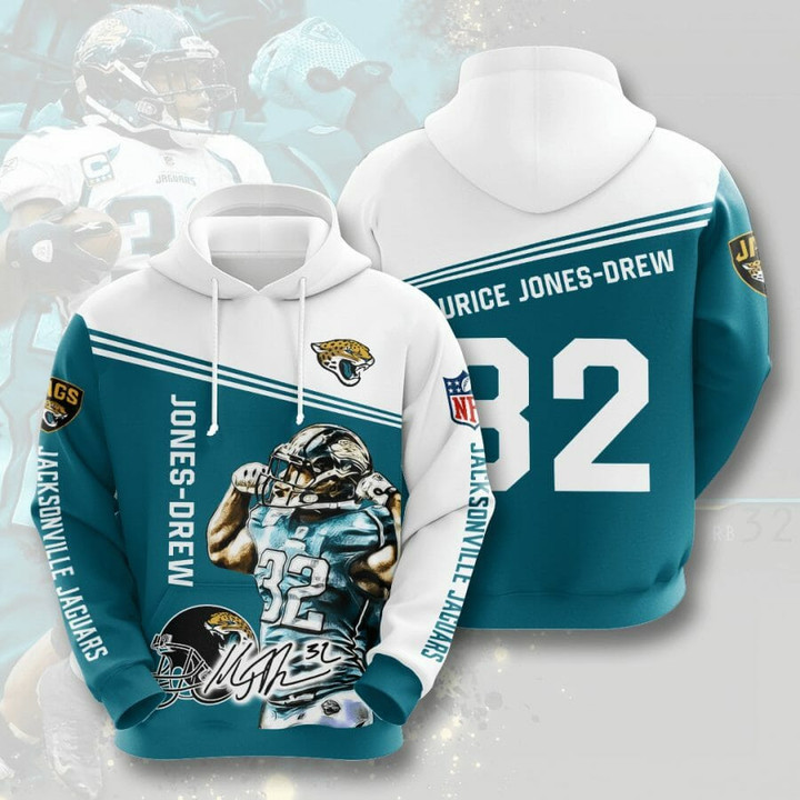 NFL Jacksonville Jaguars Maurice Jones-Drew Teal White Pullover Hoodie AOP Shirt