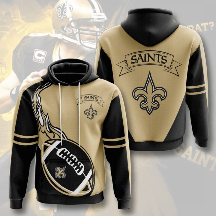 NFL New Orleans Saints  Black Fire Pullover Hoodie AOP Shirt