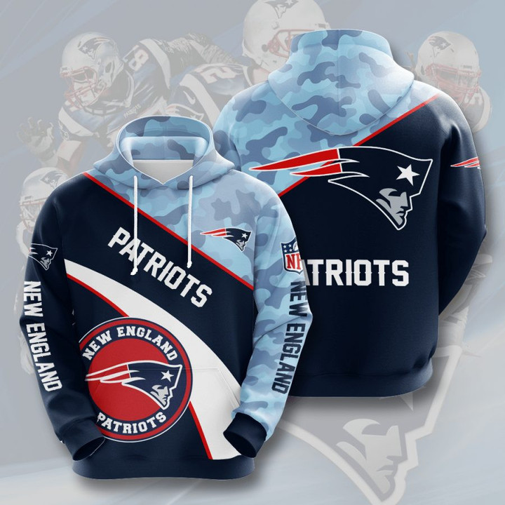 NFL New England Patriots Blue Silver Camo Pullover Hoodie AOP Shirt