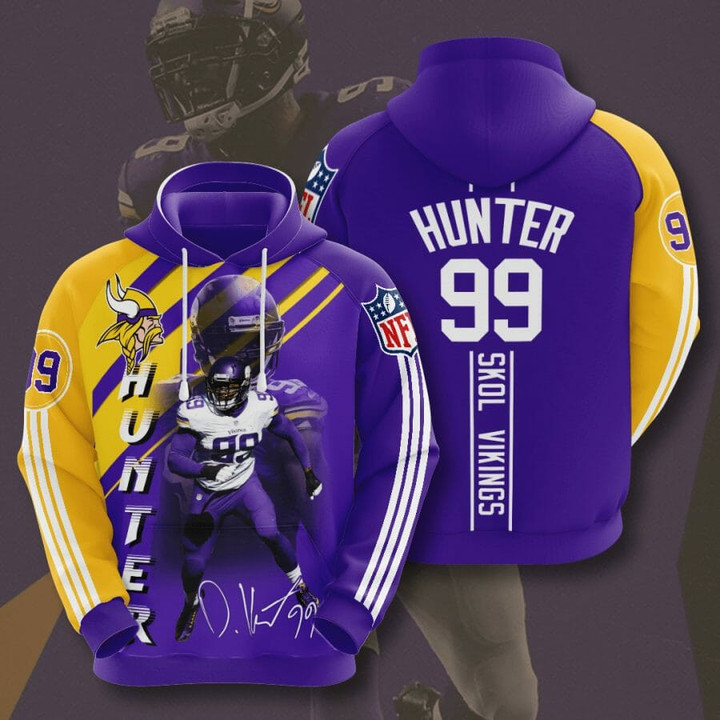NFL Minnesota Vikings Danielle Hunter Purple Gold Pullover Hoodie AOP Shirt