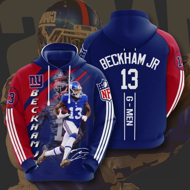 NFL New York Giants Odell Beckham Jr. Dark Blue Red Stripes Pullover Hoodie AOP Shirt