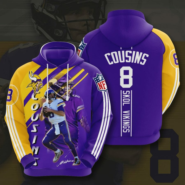 NFL Minnesota Vikings Kirk Cousins Purple Gold Pullover Hoodie AOP Shirt