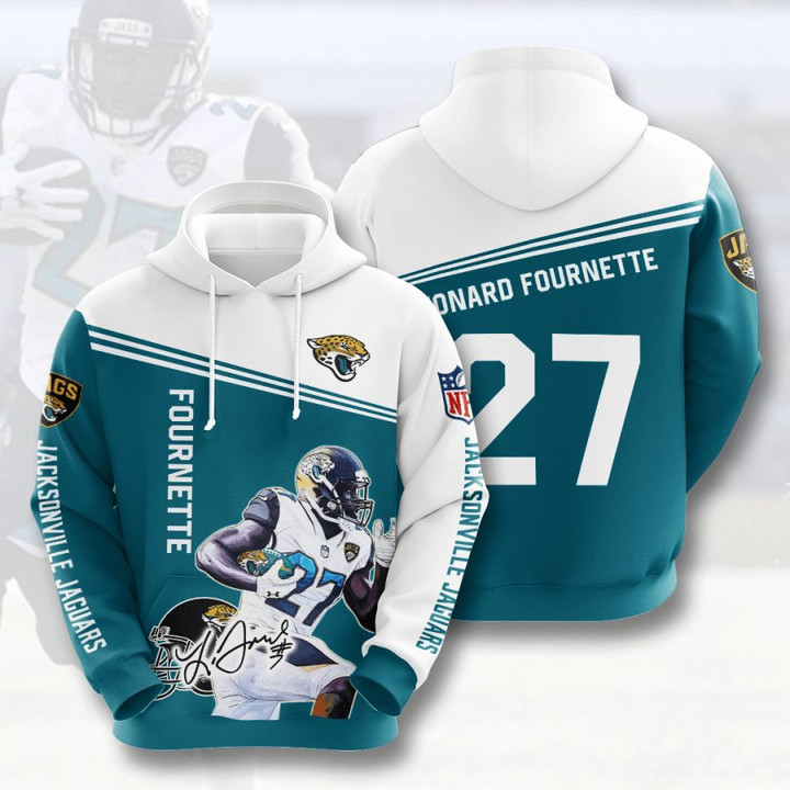 NFL Jacksonville Jaguars Leonard Fournette Teal White Pullover Hoodie AOP Shirt