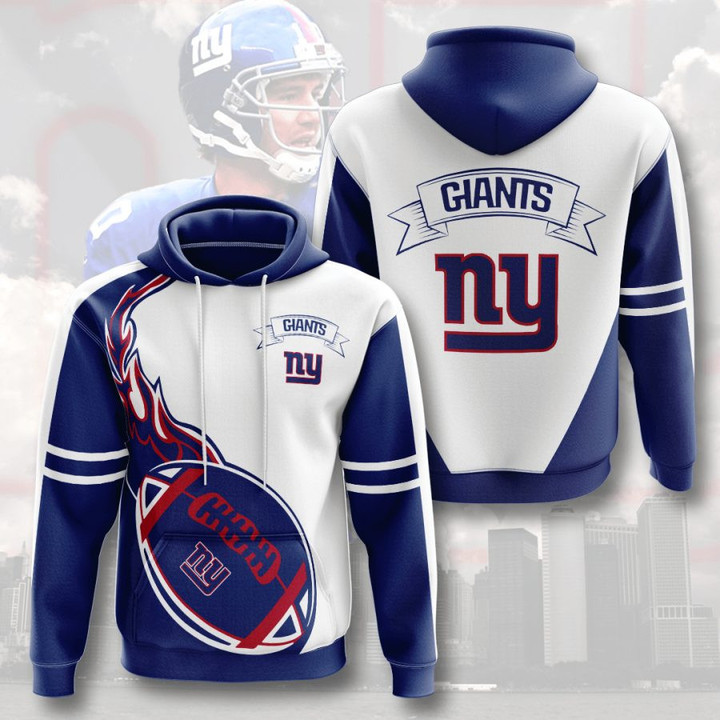 NFL New York Giants Dark Blue Fire Pullover Hoodie AOP Shirt