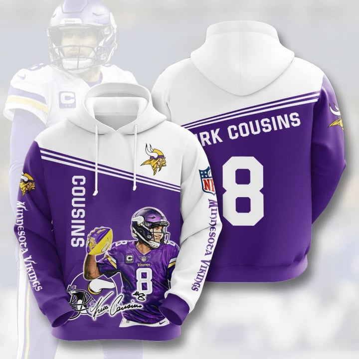 NFL Minnesota Vikings Kirk Cousins Purple White Pullover Hoodie AOP Shirt