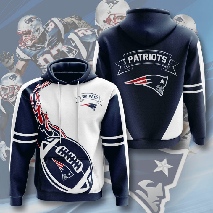 NFL New England Patriots  Blue White Fire Pullover Hoodie AOP Shirt