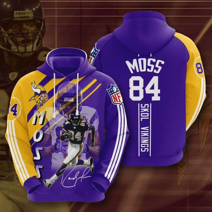 NFL Minnesota Vikings Randy Moss Purple Gold Pullover Hoodie AOP Shirt