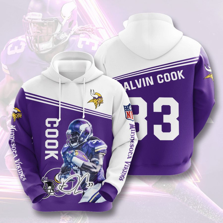 NFL Minnesota Vikings Dalvin Cook Purple White Pullover Hoodie AOP Shirt