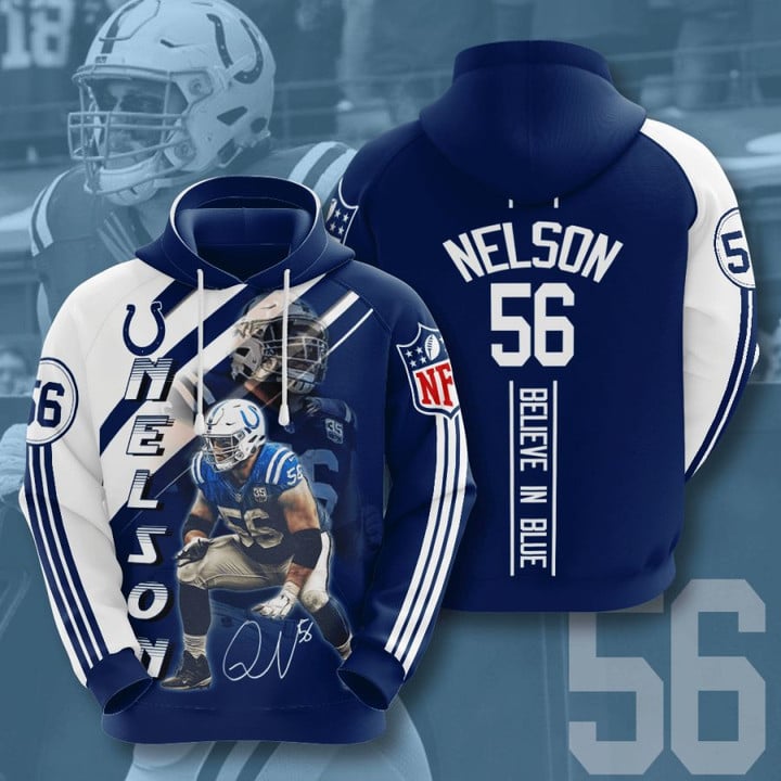 NFL Indianapolis Colts Quenton Nelson Blue White Stripes Pullover Hoodie AOP Shirt