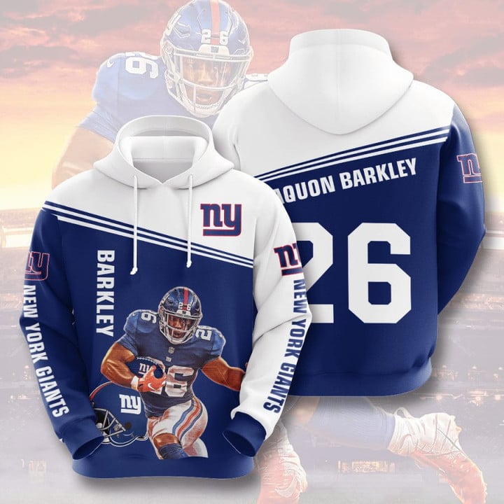 NFL New York Giants Saquon Barkley Dark Blue White Pullover Hoodie AOP Shirt