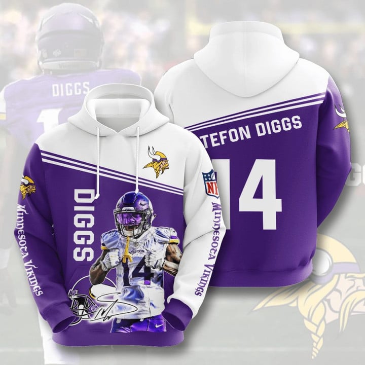 NFL Minnesota Vikings Stefon Diggs Purple White Pullover Hoodie AOP Shirt