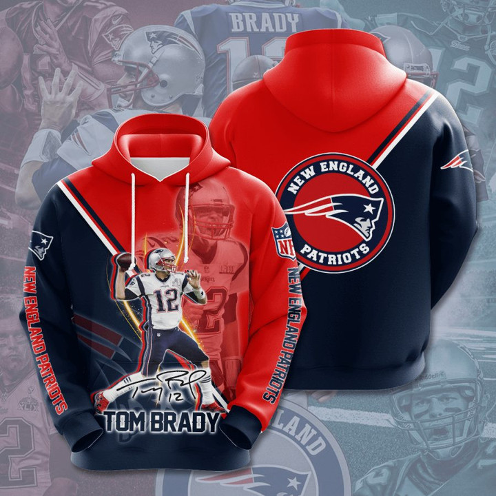 NFL New England Patriots Tom Brady Blue Red Pullover Hoodie V4 AOP Shirt