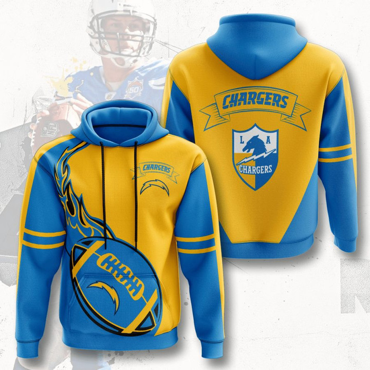 NFL Los Angeles Chargers Powder Blue Fire Pullover Hoodie AOP Shirt
