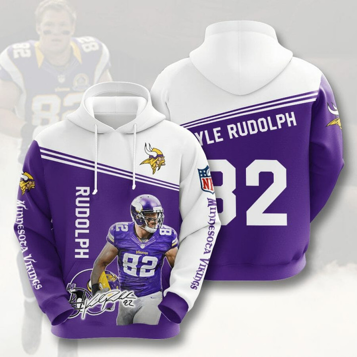 NFL Minnesota Vikings Kyle Rudolph Purple White Pullover Hoodie AOP Shirt