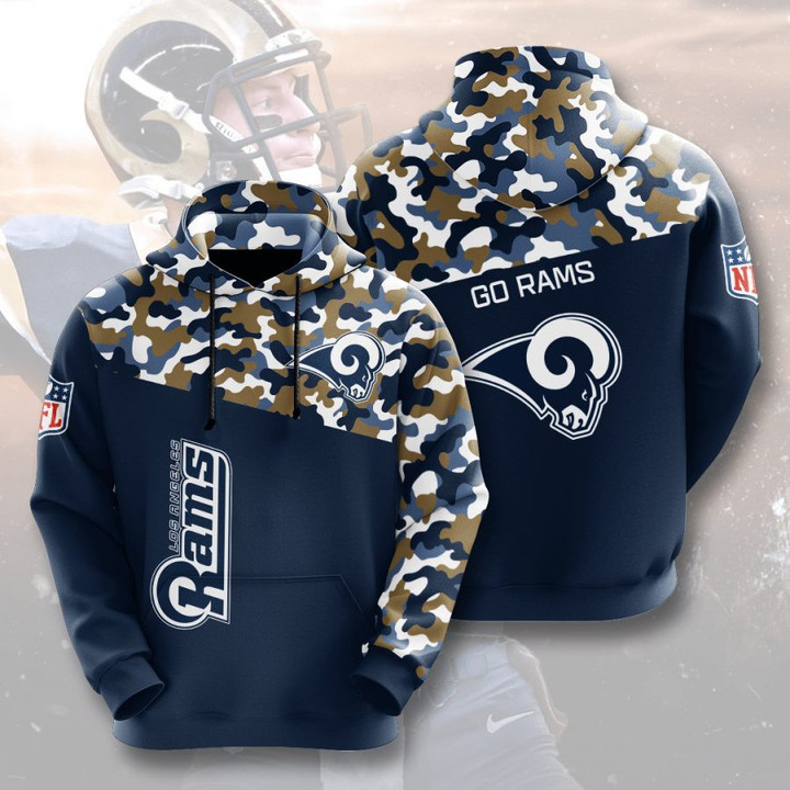 NFL Los Angeles Rams Blue Gold Camo Pullover Hoodie AOP Shirt