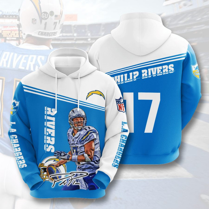 NFL Los Angeles Chargers Philip Rivers Powder Blue White Pullover Hoodie AOP Shirt
