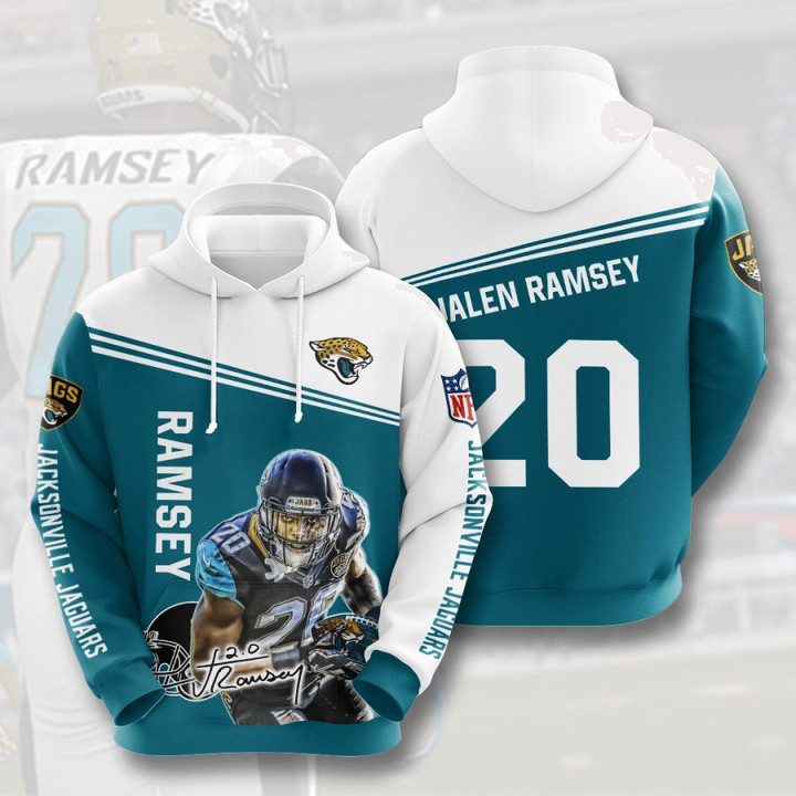NFL Jacksonville Jaguars Jalen Ramsey Teal White Pullover Hoodie AOP Shirt
