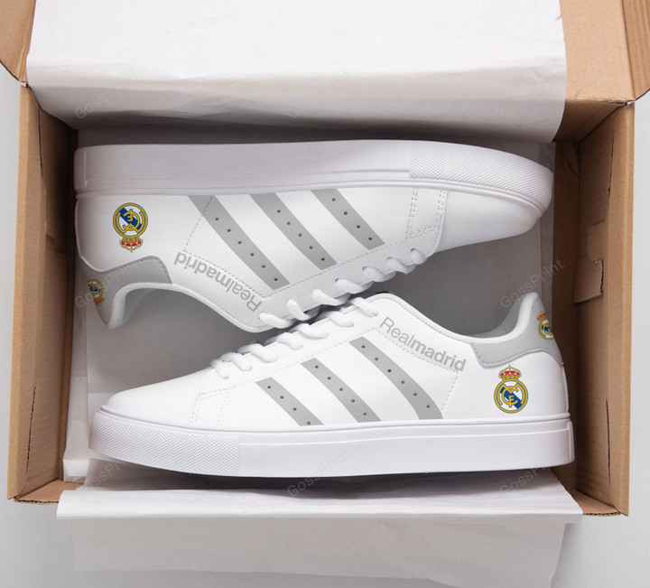Real Madrid White Grey Stripes Stan Smith Shoes