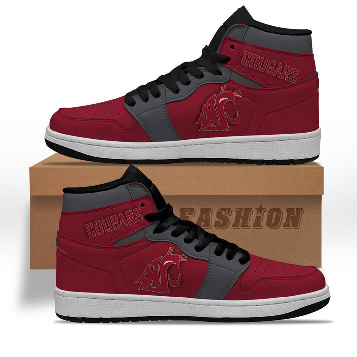 Air JD Hightop Shoes NCAA Washington State Cougars Red Grey Air Jordan 1 High Sneakers