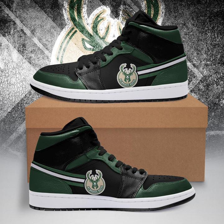 Air JD Hightop Shoes NBA Milwaukee Bucks Green Black Air Jordan 1 High Sneakers
